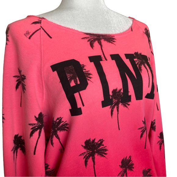 PINK Victoria’s Secret graphic sweatshirt with "Pink" print and palm trees Sz XS - Picture 3 of 16